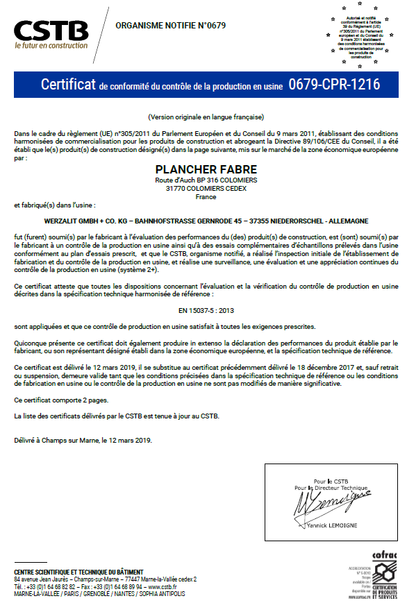 Certificat Entrevous CSTB