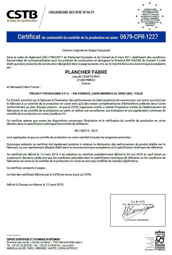 Entrevous CSTB certification