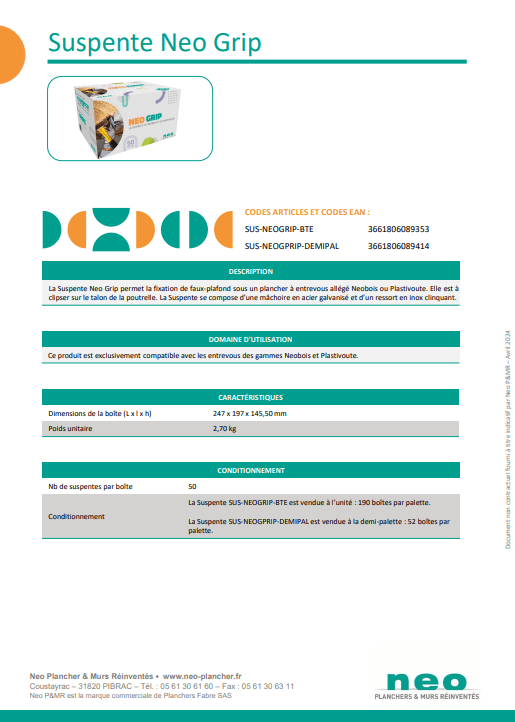 fiche technique neo grip