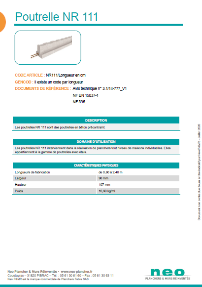 visuel poutrelle NR111