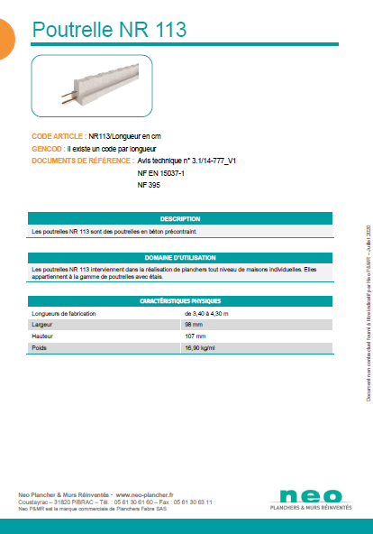 Visuel poutrelle NR113