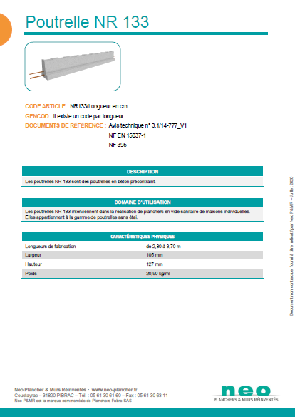 Visuel poutrelle NR 133
