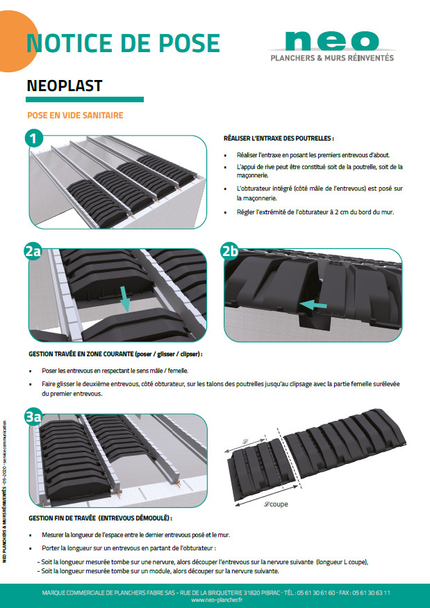 Notice de pose de l'entrevous Neoplast pour la réalisation de planchers sur vide-sanitaire