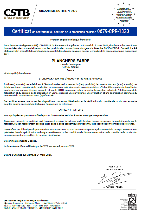 Certification entrevous Fabrisol Neo