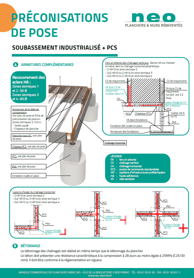 préconisations Neo pose du soubassement industrialisé et des poutres PCS