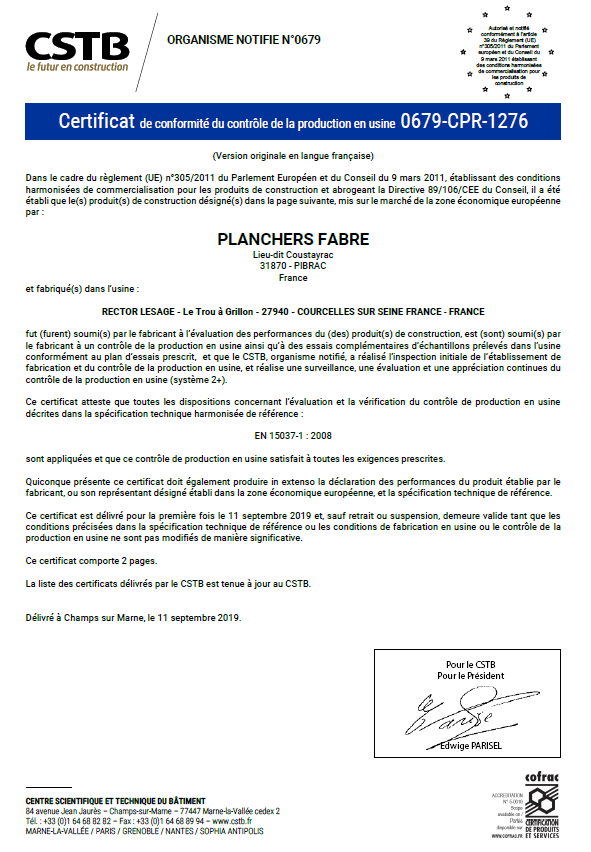 Certification Pibrac poutrelles Neo