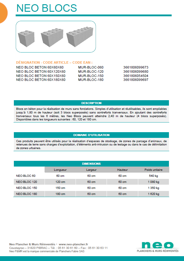 Murs empilables et modulables Neo Bloc