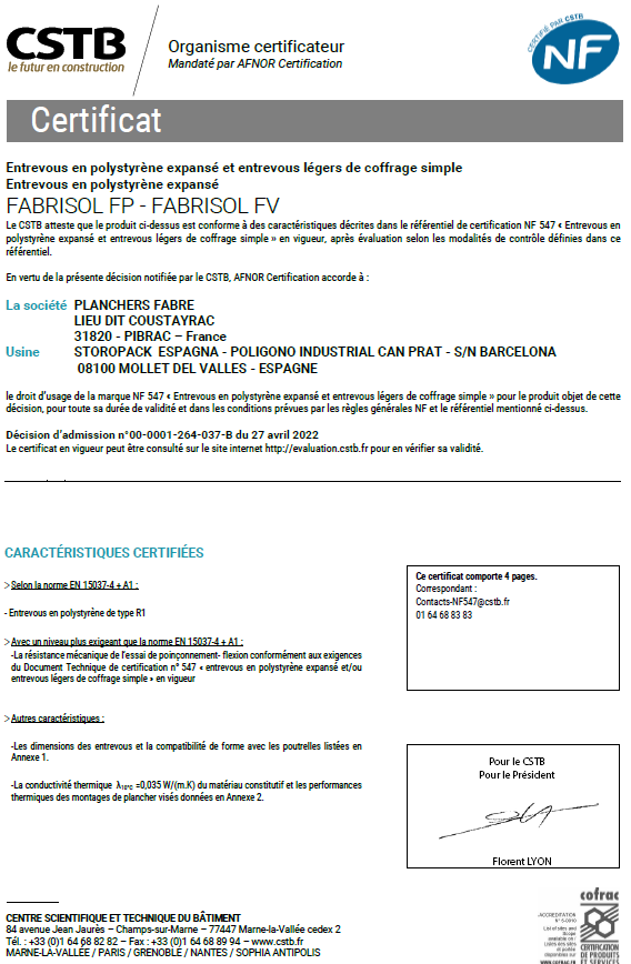 Certification NF Fabrisol