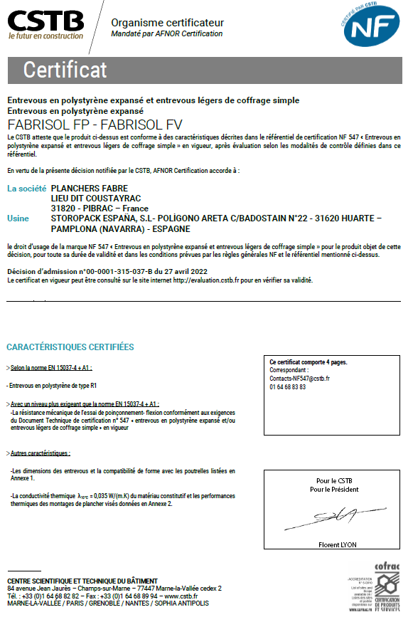 Certification NF Fabrisol