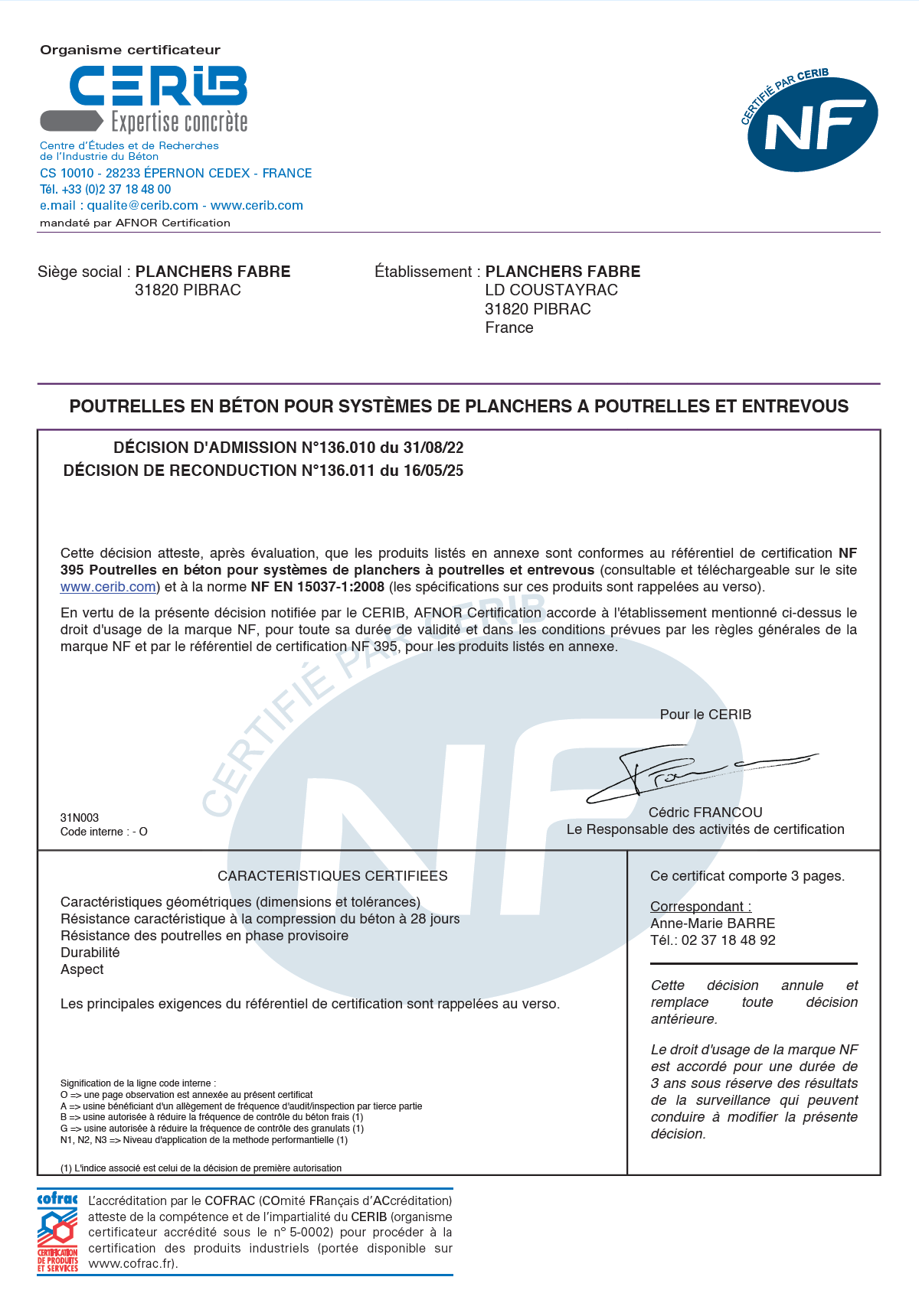 certification NF poutrelles Neo
