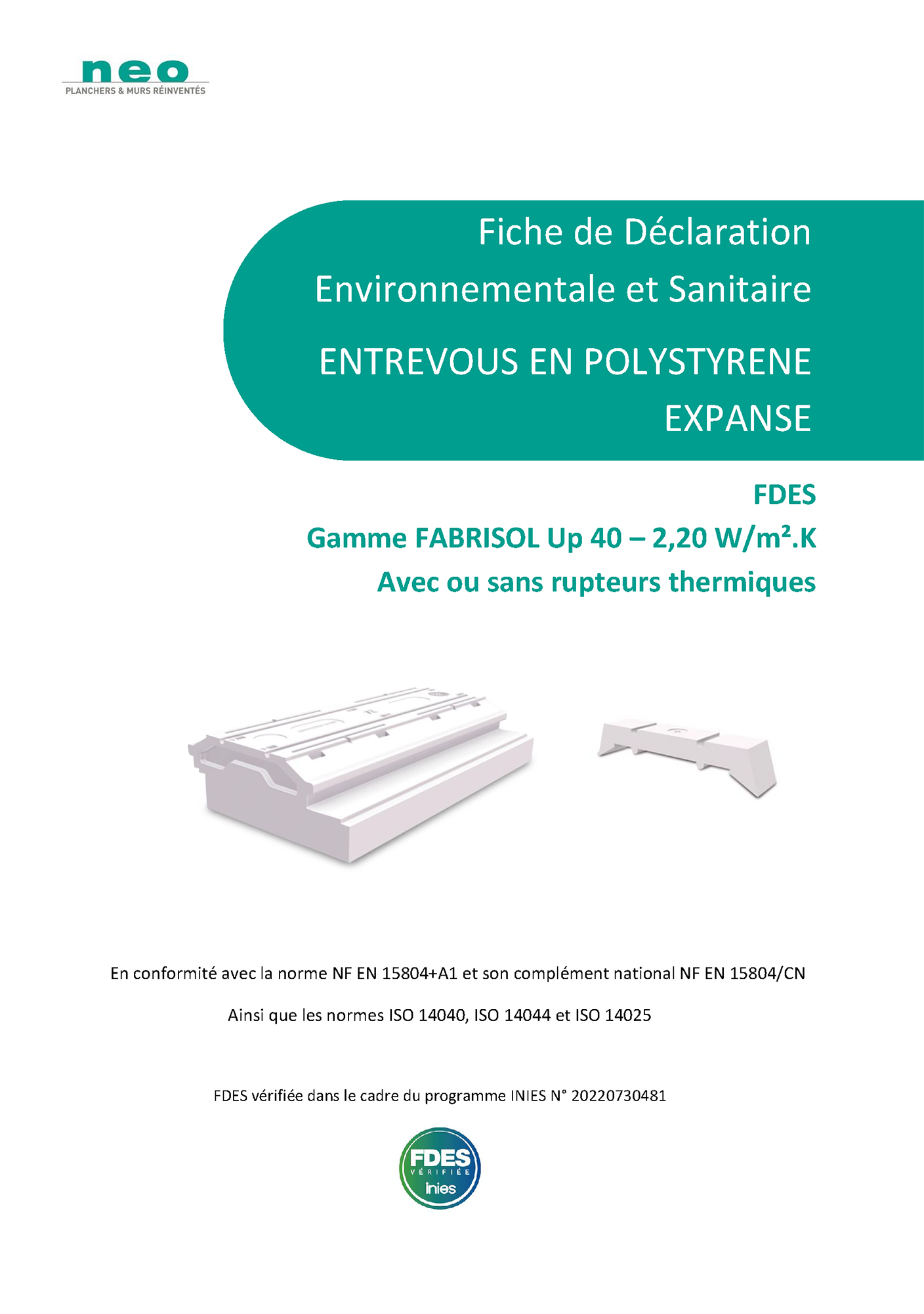 Fiche de Déclaration Environnementale et Sanitaire gamme d'entrevous Fabrisol
