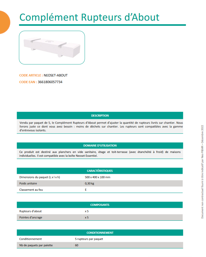 Fiche Technique Compléments Rupteurs d'About : retrouvez touts les informations techniques du produit !