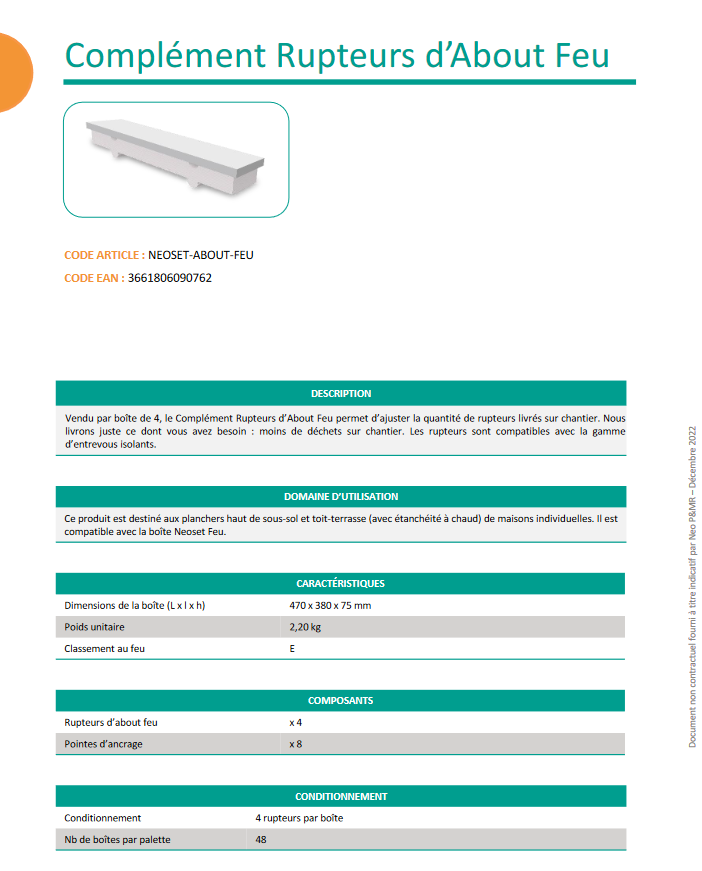 Fiche Technique Compléments Rupteurs d'About Feu : retrouvez touts les informations techniques du produit !