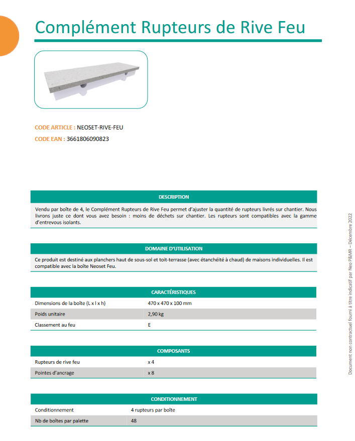 Fiche Technique Compléments Rupteurs de Rive Feu : retrouvez touts les informations techniques du produit !