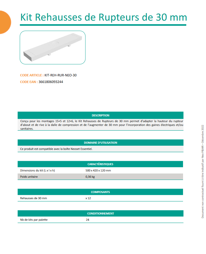 Fiche Technique Kit de Rehausses de rupteurs 30 mm : retrouvez touts les informations techniques du produit !