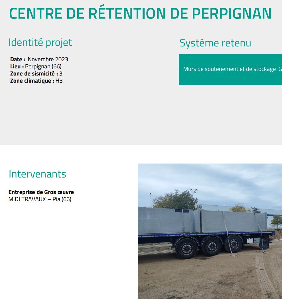 Chantier mur de soutènement et de stockage en béton série GT