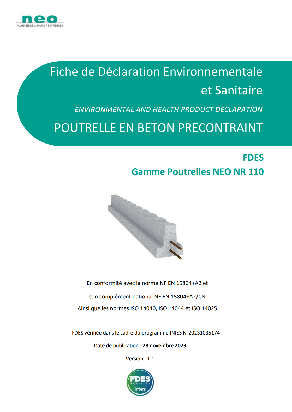 FDES poutrelle NEO NR 110