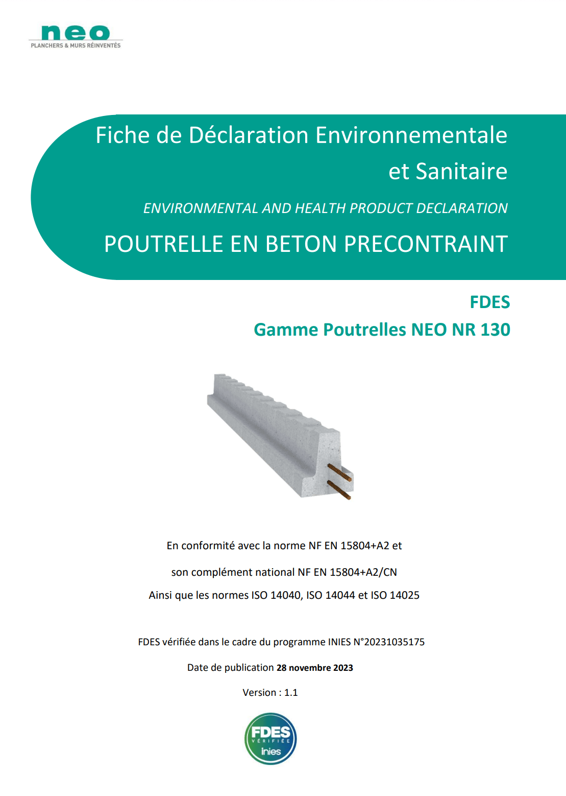 FDES poutrelle NEO NR 130